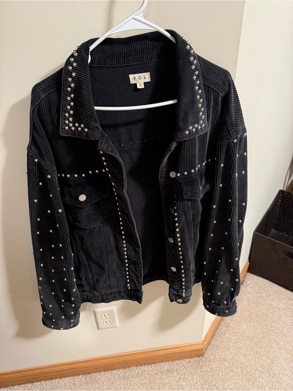 POL Black Studded Corduroy Western Jacket